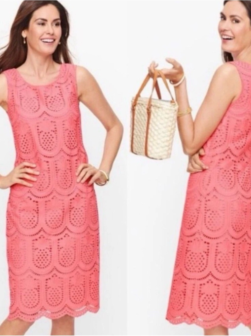Talbots Eyelet Pineapple Scoop Neck Dress Size 10P